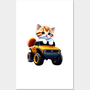 Cute kitten on a monster truck Posters and Art